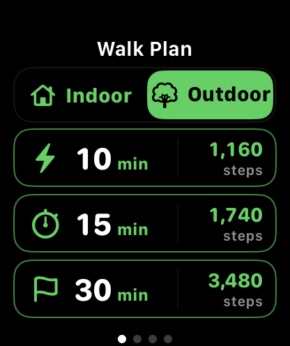 Nudge Apple Watch walk plan screen